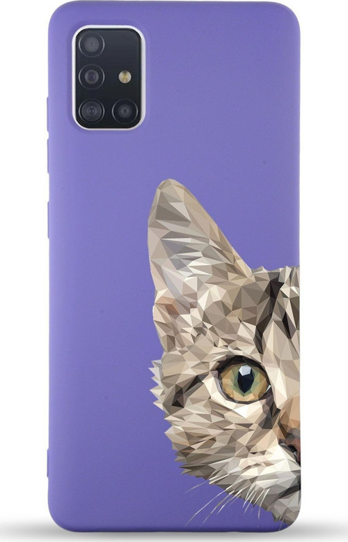 Samsung Galaxy A51 Uyumlu Lansman Kılıf Catface Tasarımlı Içi Kadife Kapak-Mor