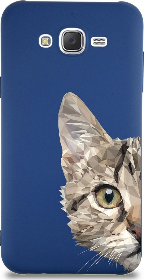 Samsung Galaxy J7 Uyumlu Lansman Kılıf Catface Tasarımlı Içi Kadife Kapak-Lacivert