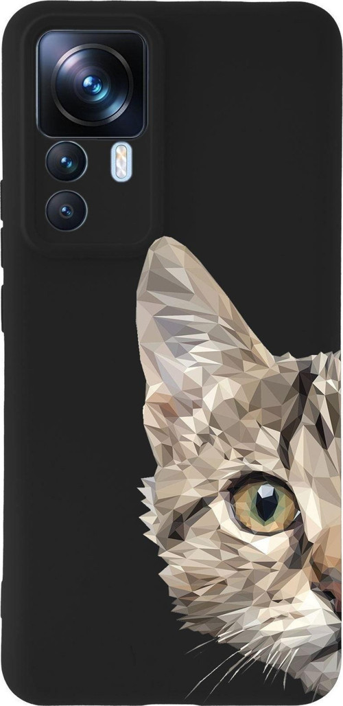 Xiaomi Mi 12T Pro Uyumlu Lansman Kılıf Catface Tasarımlı Içi Kadife Kapak-Siyah