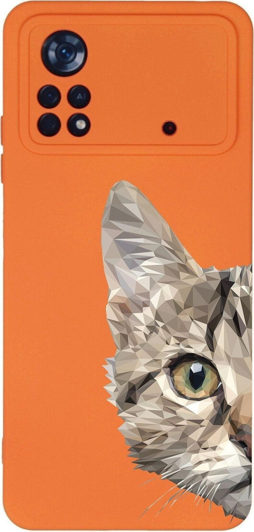 Xiaomi Poco X4 Pro Uyumlu Lansman Kılıf Catface Tasarımlı Içi Kadife Kapak-Turuncu