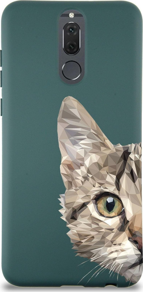 Huawei Mate 10 Lite Uyumlu Lansman Kılıf Catface Tasarımlı Içi Kadife Yeşil Kapak