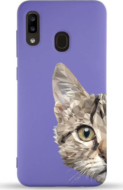 Samsung Galaxy A30 Uyumlu Lansman Kılıf Catface Tasarımlı Içi Kadife Kapak-Mor