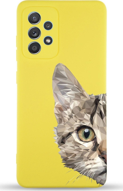 Samsung Galaxy A23 Uyumlu Lansman Kılıf Catface Tasarımlı Içi Kadife Kapak-Sarı