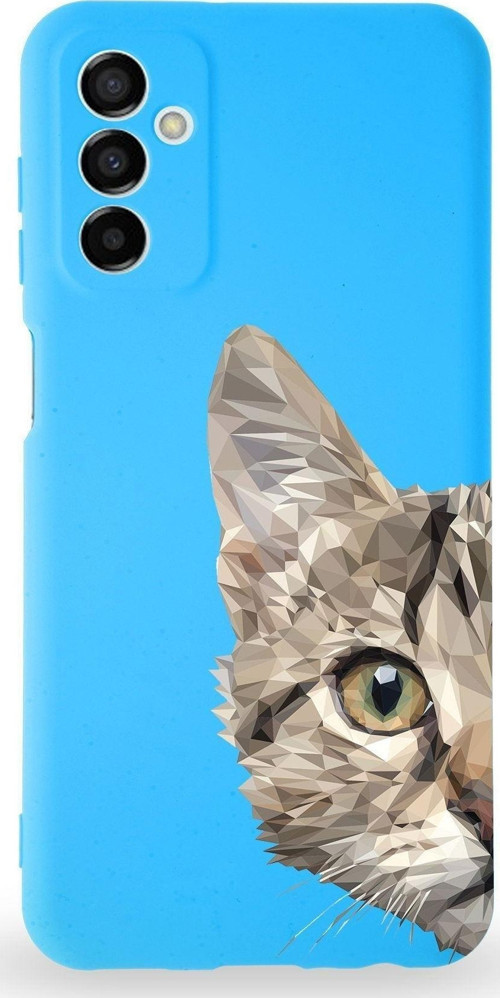 Samsung Galaxy A04S Uyumlu Lansman Kılıf Catface Tasarımlı Içi Kadife Kapak-Mavi