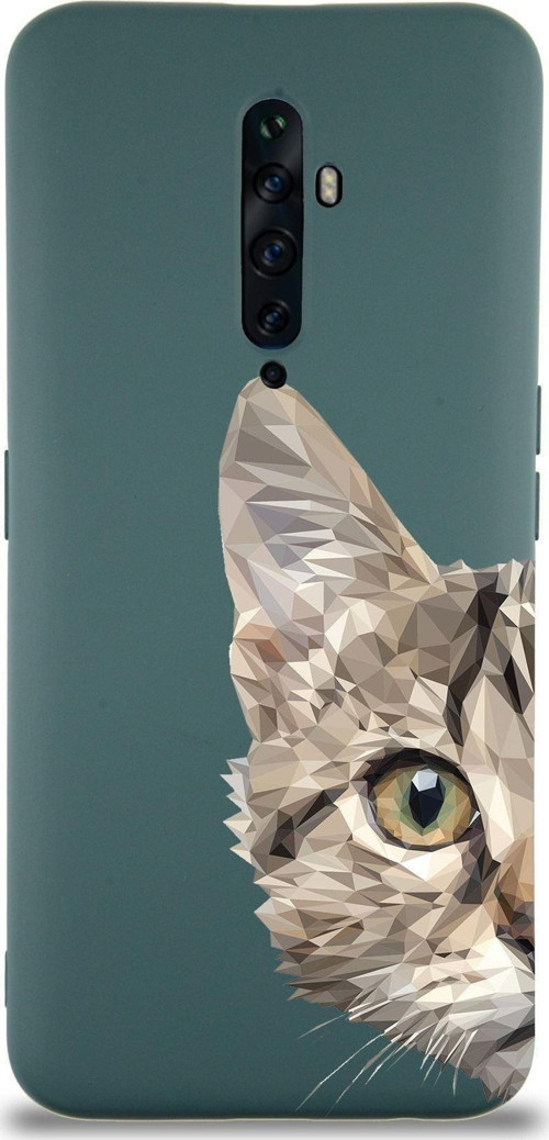 Oppo Reno 2Z Uyumlu Lansman Kılıf Catface Tasarımlı Içi Kadife Kapak-Yeşil