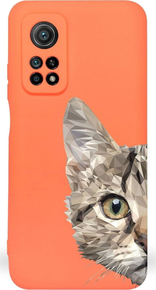Xiaomi Mi 10T Pro Uyumlu Lansman Kılıf Catface Tasarımlı Içi Kadife Kapak-Turuncu