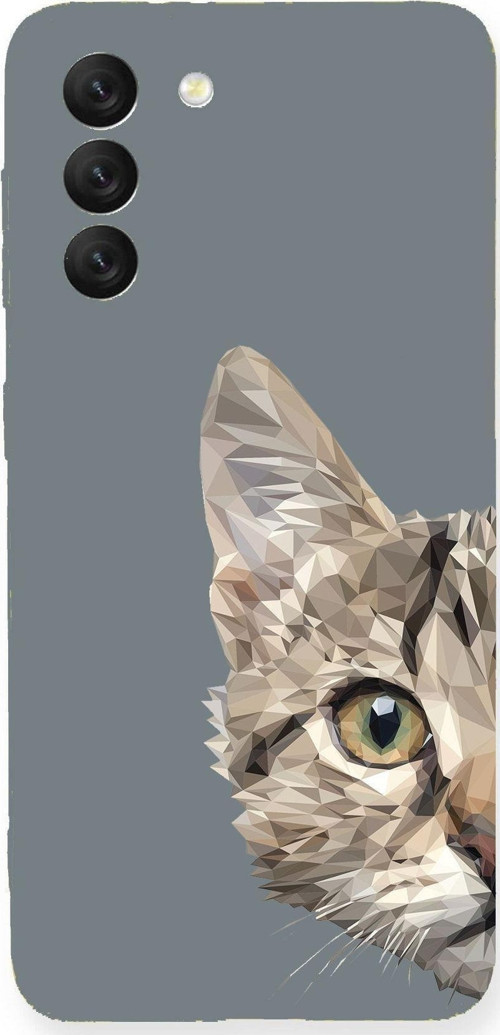 Samsung Galaxy S21 Fe Uyumlu Lansman Kılıf Catface Tasarımlı Içi Kadife Kapak-Gri