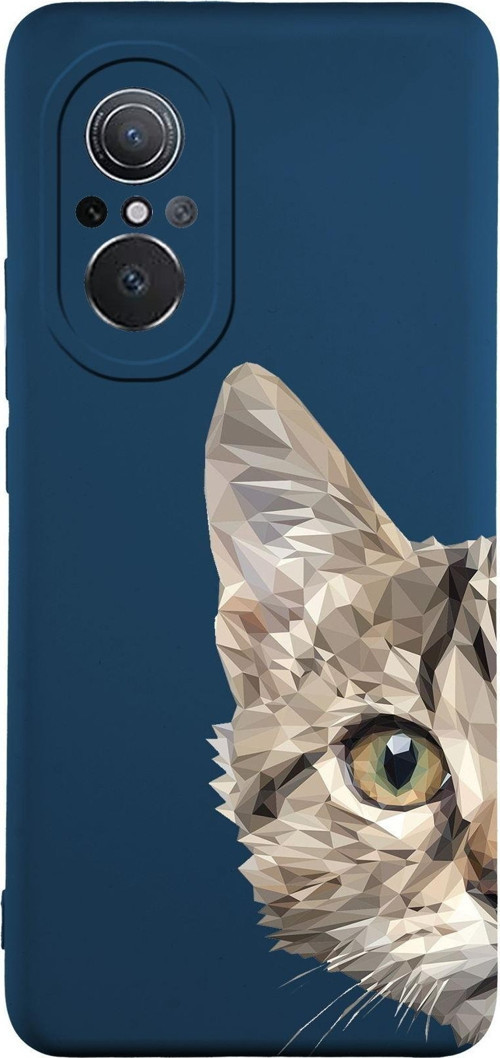 Huawei Nova 9Se Uyumlu Lansman Kılıf Catface Tasarımlı Içi Kadife Kapak-Lacivert