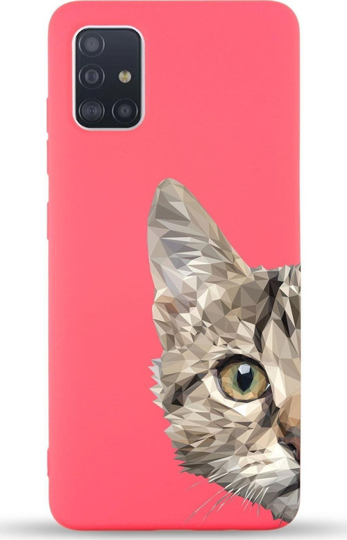 Samsung Galaxy A51 Uyumlu Lansman Kılıf Catface Tasarımlı Içi Kadife Kapak-Neon Pembe