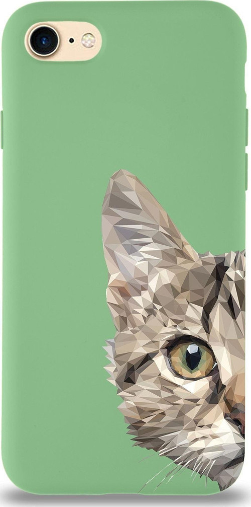 Apple Iphone 8 Uyumlu Lansman Kılıf Catface Tasarımlı Içi Kadife Kapak-Yeşil