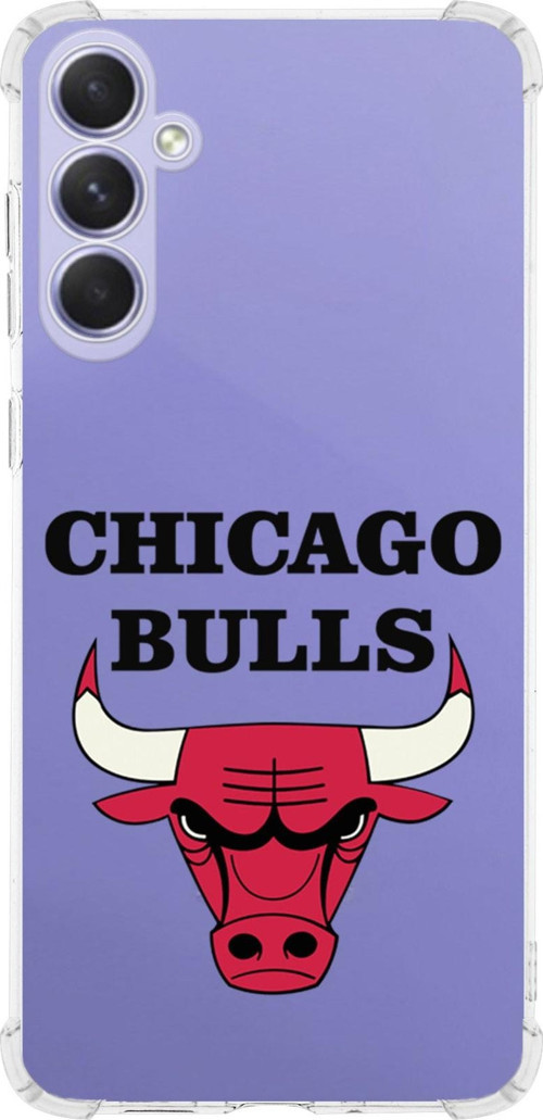 Samsung Galaxy A54 Uyumlu Köşe Korumalı Antişok Kapak Chicago Bulls Tasarımlı Şeffaf Silikon Kılıf