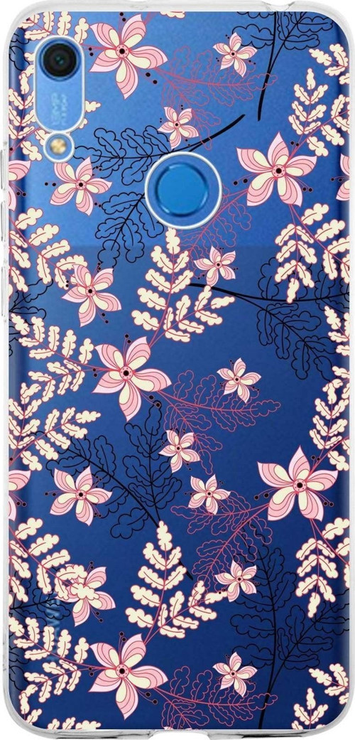 Huawei Y6S 2019 Uyumlu Kapak Floral Kırmızı Tasarımlı Şeffaf Silikon Kılıf