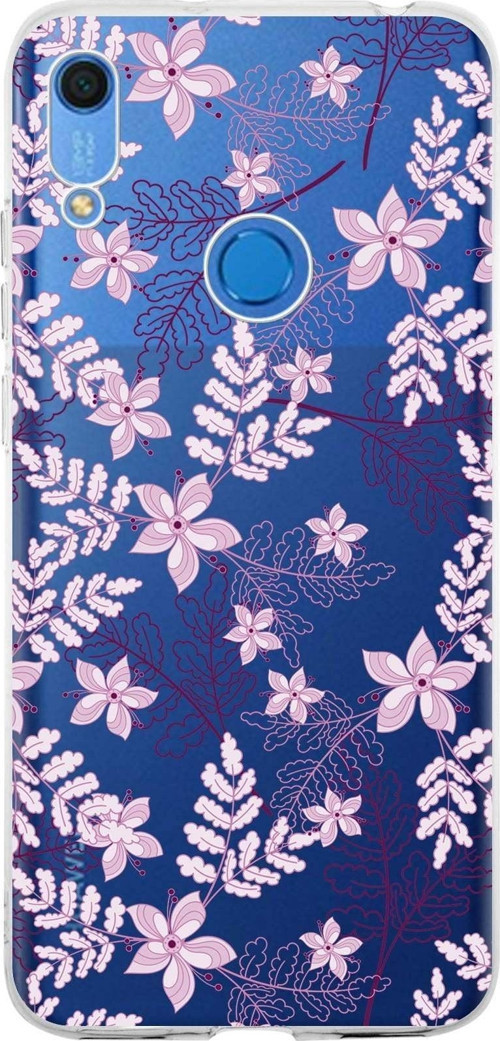 Huawei Y6S 2019 Uyumlu Kapak Floral Pudra Tasarımlı Şeffaf Silikon Kılıf