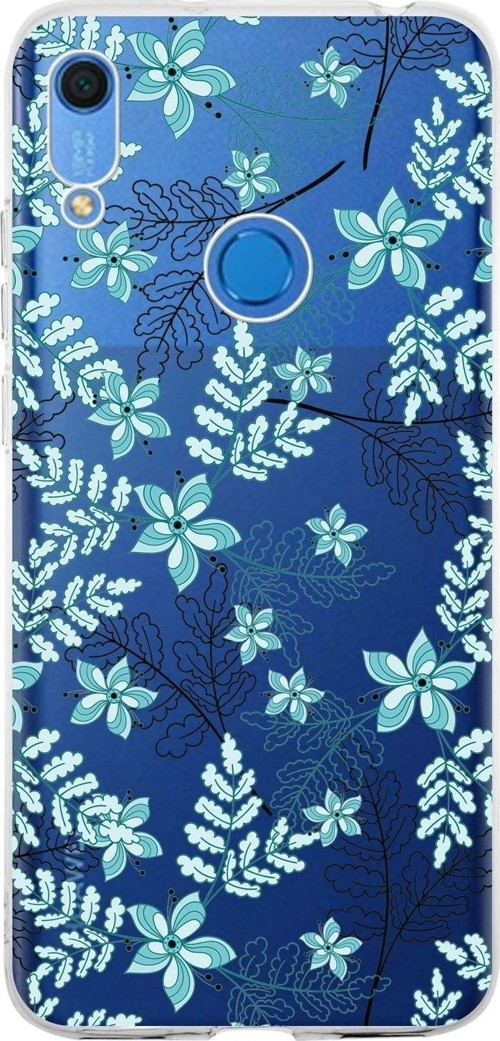 Huawei Y6S 2019 Uyumlu Kapak Floral Su Yeşili Tasarımlı Şeffaf Silikon Kılıf