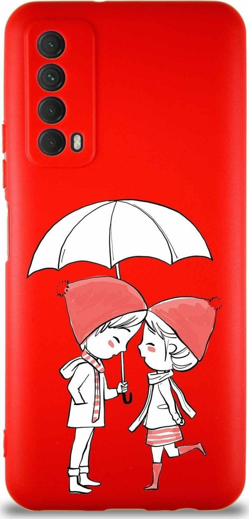 Huawei Y7A Soft Premier Kapak Aşk Tasarımlı Silikon Kılıf - Kırmızı
