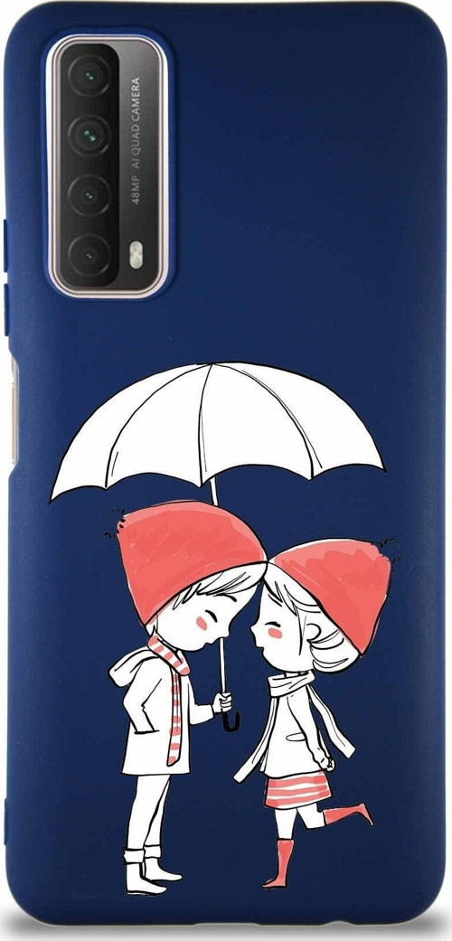 Huawei Y7A Soft Premier Kapak Aşk Tasarımlı Silikon Kılıf - Lacivert