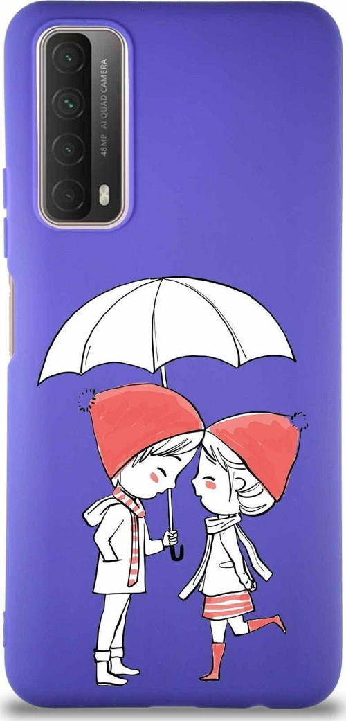 Huawei Y7A Soft Premier Kapak Aşk Tasarımlı Silikon Kılıf - Mor