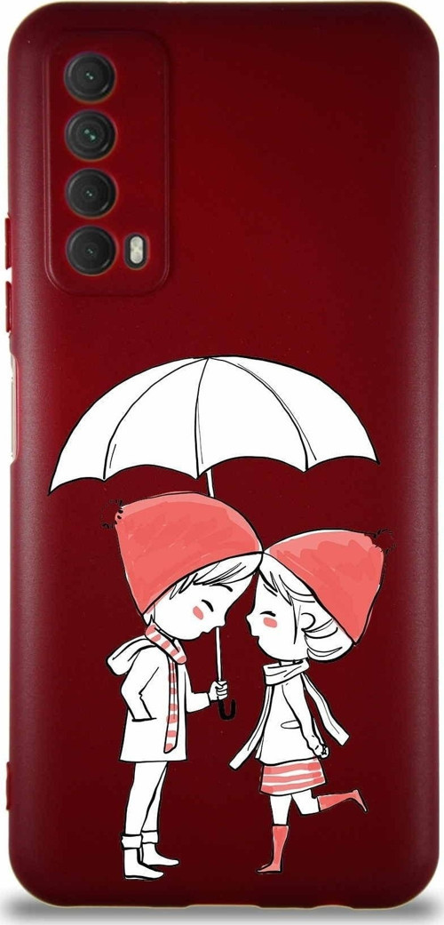 Huawei Y7A Soft Premier Kapak Aşk Tasarımlı Silikon Kılıf - Mürdüm
