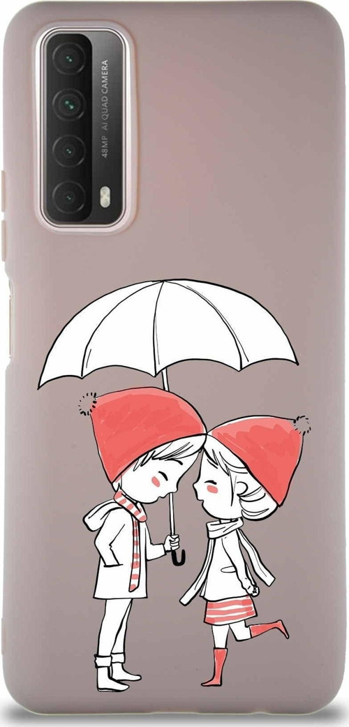 Huawei Y7A Soft Premier Kapak Aşk Tasarımlı Silikon Kılıf - Pudra