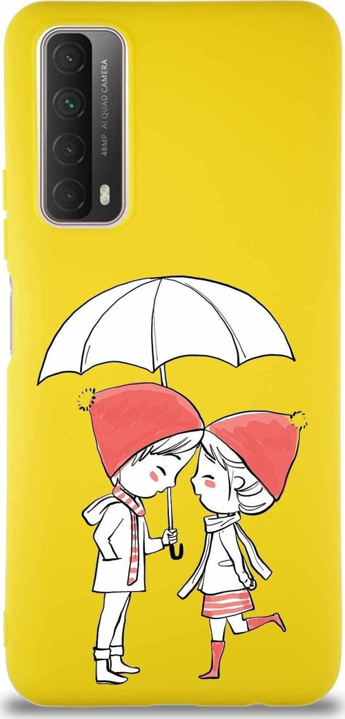 Huawei Y7A Soft Premier Kapak Aşk Tasarımlı Silikon Kılıf - Sarı
