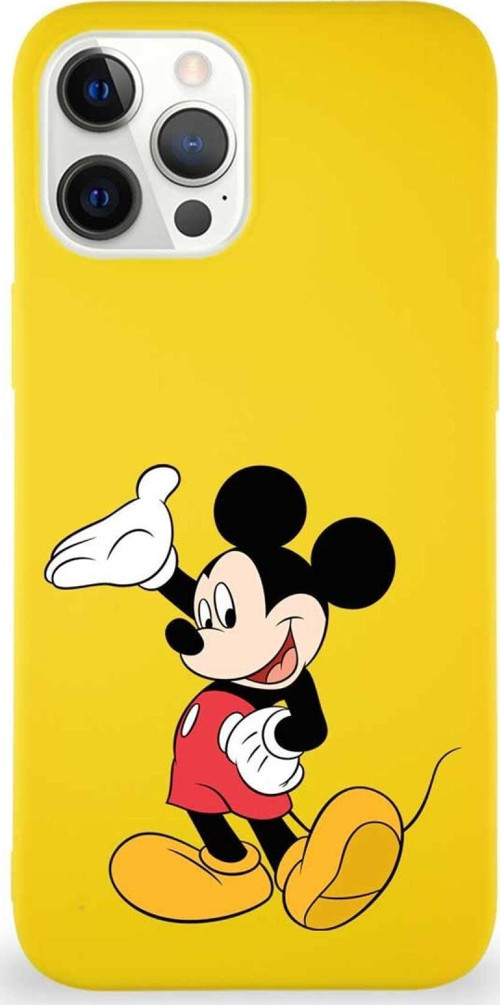 Iphone 12 Pro Max Soft Premier Kapak Mickey Mouse-C Tasarımlı Silikon Kılıf - Sarı