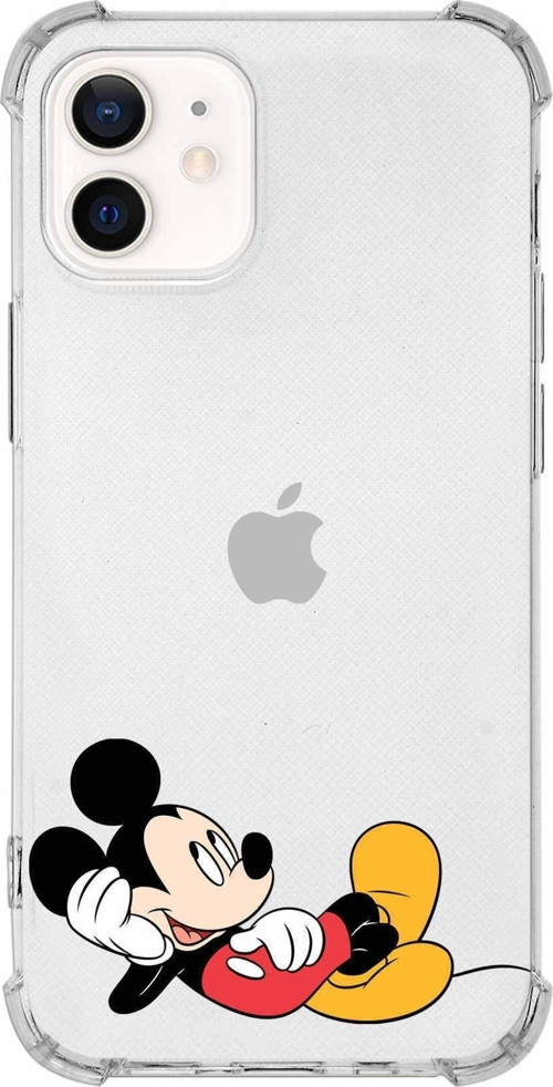 Iphone 12 Uyumlu Köşe Korumalı Antişok Kapak Mickey Mouse Tasarımlı Şeffaf Kılıf