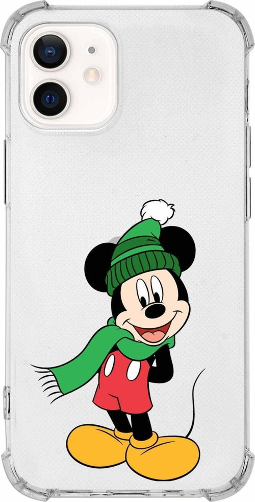 Iphone 12 Uyumlu Köşe Korumalı Antişok Kapak Mickey Mouse Tasarımlı Şeffaf Kılıf