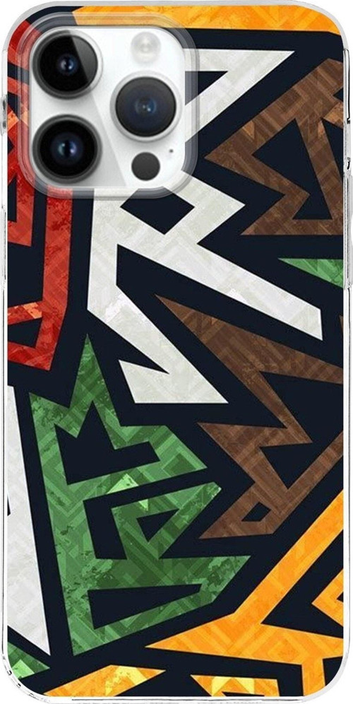 Iphone 14 Pro Uyumlu Kapak Soyut Grafiti Tasarımlı Lüx Şeffaf Silikon Kılıf