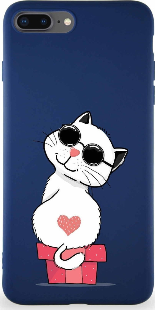 Iphone 8 Plus Soft Premier Kapak Coolcat Tasarımlı Silikon Kılıf - Lacivert