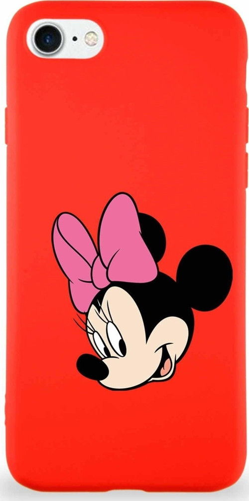 Iphone 8 Uyumlu Soft Premier Kapak Minnie Mouse-B Tasarımlı Silikon Kılıf - Kırmızı
