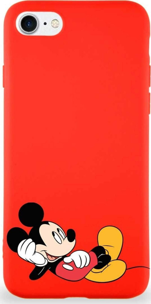 Iphone Se 2020 Soft Uyumlu Kapak Mickey Mouse-F Tasarımlı Silikon Kılıf - Kırmızı