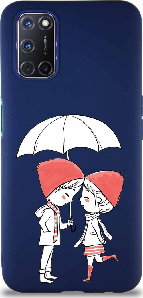 Oppo A92 Soft Premier Kapak Aşk Tasarımlı Silikon Kılıf - Lacivert