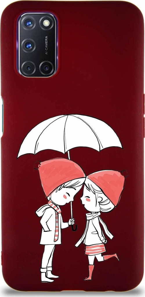 Oppo A92 Soft Premier Kapak Aşk Tasarımlı Silikon Kılıf - Mürdüm