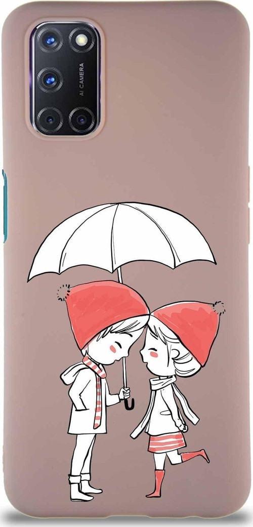 Oppo A92 Soft Premier Kapak Aşk Tasarımlı Silikon Kılıf - Pudra