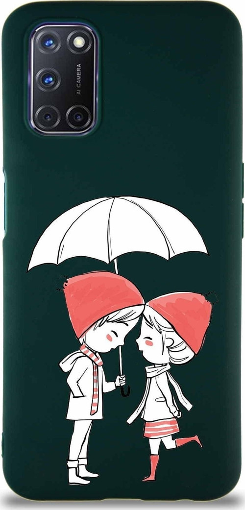 Oppo A92 Soft Premier Kapak Aşk Tasarımlı Silikon Kılıf - Yeşil