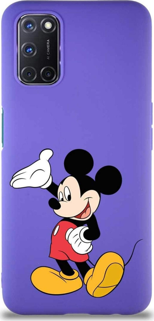 Oppo A92 Soft Premier Kapak Mickey Mouse-C Tasarımlı Silikon Kılıf - Mor