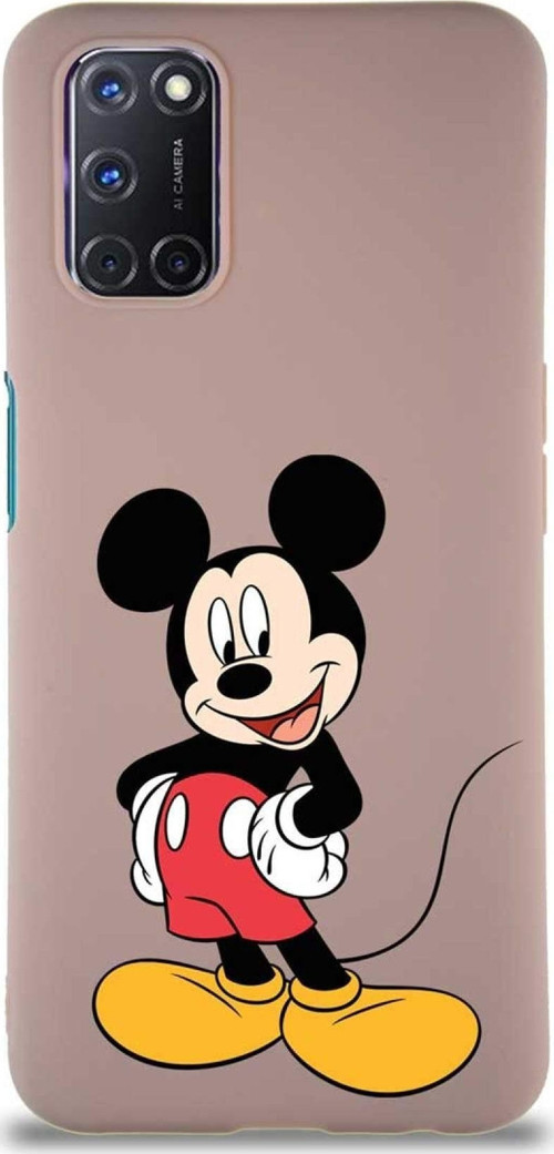 Oppo A92 Soft Premier Kapak Mickey Mouse-E Tasarımlı Silikon Kılıf - Pudra