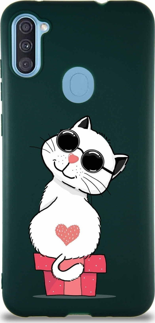 Samsung Galaxy A11 Soft Premier Kapak Coolcat Tasarımlı Silikon Kılıf - Yeşil