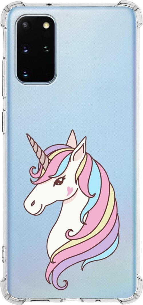 Samsung Galaxy S20 Plus Köşe Korumalı Antişok Kapak Unicorn Tasarımlı Şeffaf Silikon Kılıf