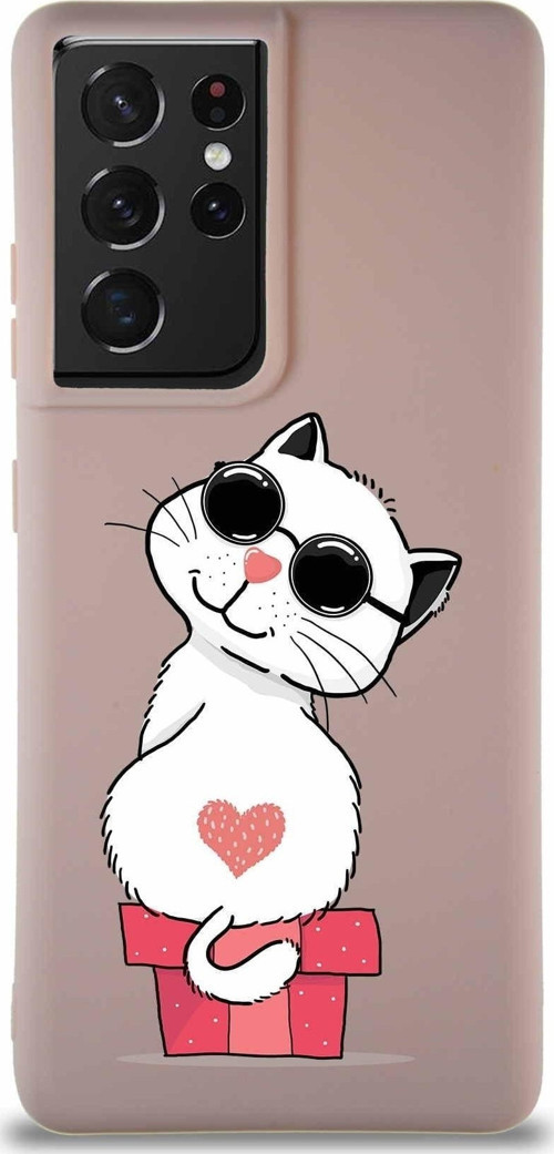 Samsung Galaxy S21 Ultra Soft Premier Kapak Coolcat Tasarımlı Silikon Kılıf - Pudra