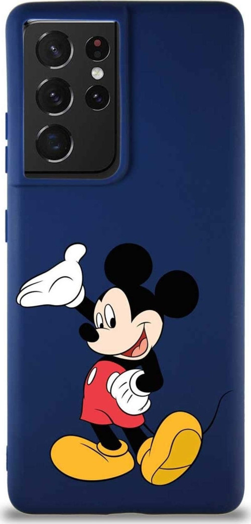 Samsung Galaxy S21 Ultra Soft Premier Kapak Mickey Mouse-C Tasarımlı Silikon Kılıf - Lacivert