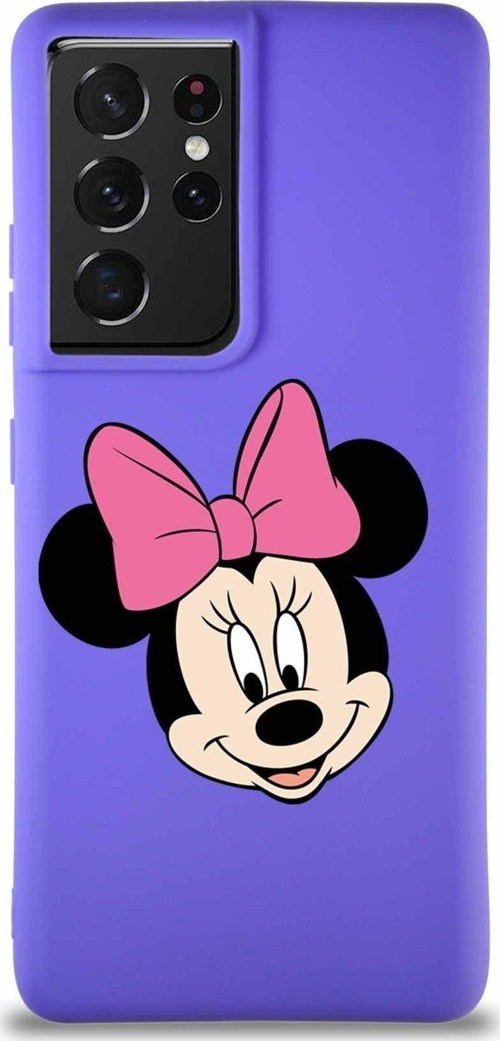 Samsung Galaxy S21 Ultra Soft Premier Kapak Minnie Mouse-C Tasarımlı Silikon Kılıf - Mor