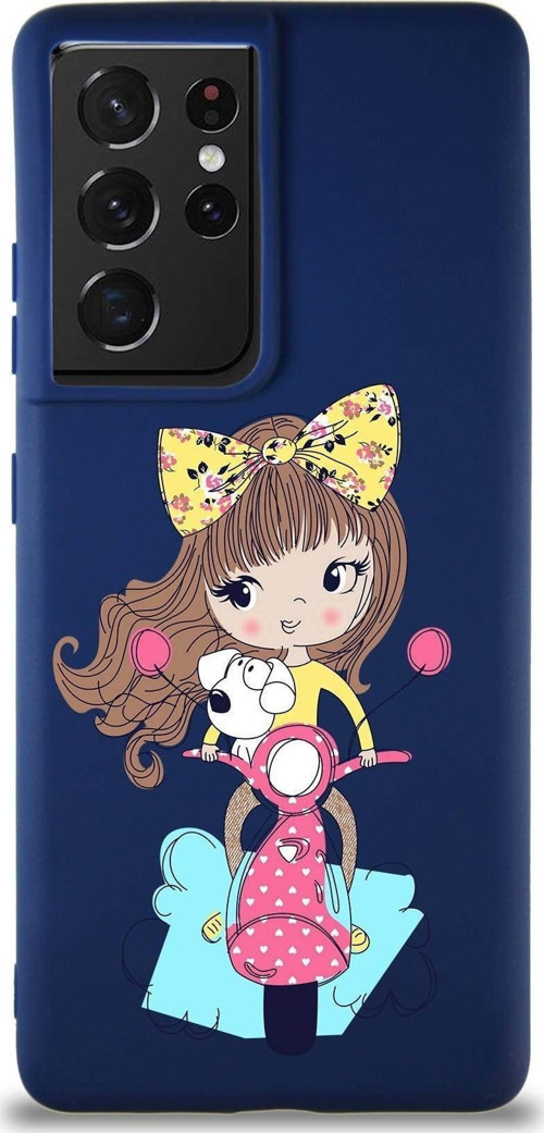 Samsung Galaxy S21 Ultra Soft Premier Kapak Vespagirl Tasarımlı Silikon Kılıf - Lacivert