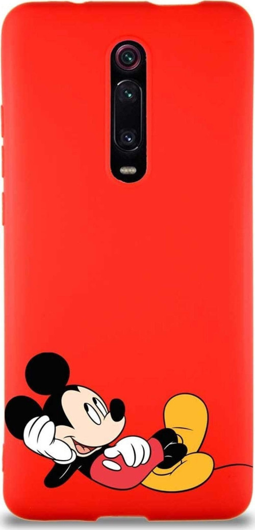 Xiaomi Redmi K20 Soft Premier Kapak Mickey Mouse-F Tasarımlı Silikon Kılıf - Kırmızı