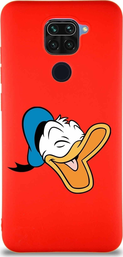 Xiaomi Redmi Note 9 Soft Premier Kapak Donald Duck-E Tasarımlı Silikon Kılıf - Kırmızı