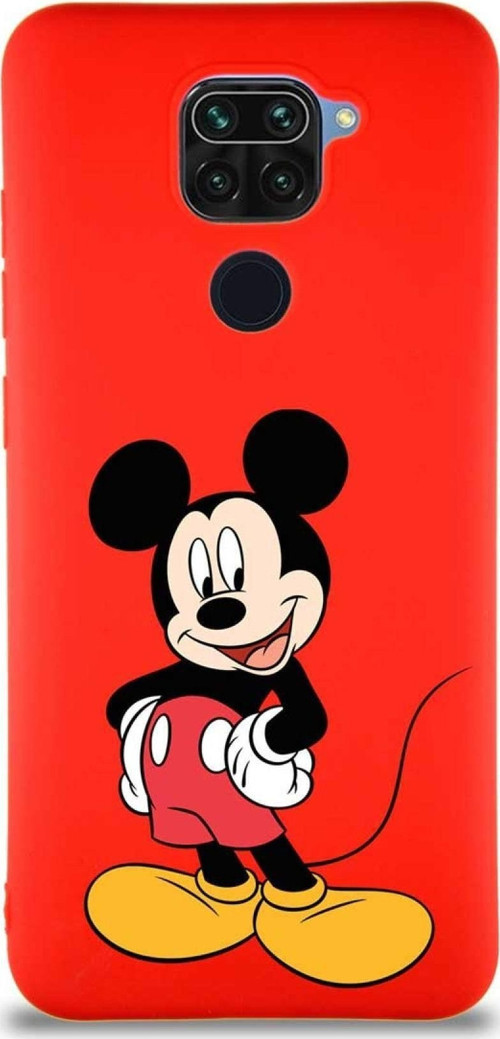 Xiaomi Redmi Note 9 Soft Premier Kapak Mickey Mouse-E Tasarımlı Silikon Kılıf - Kırmızı