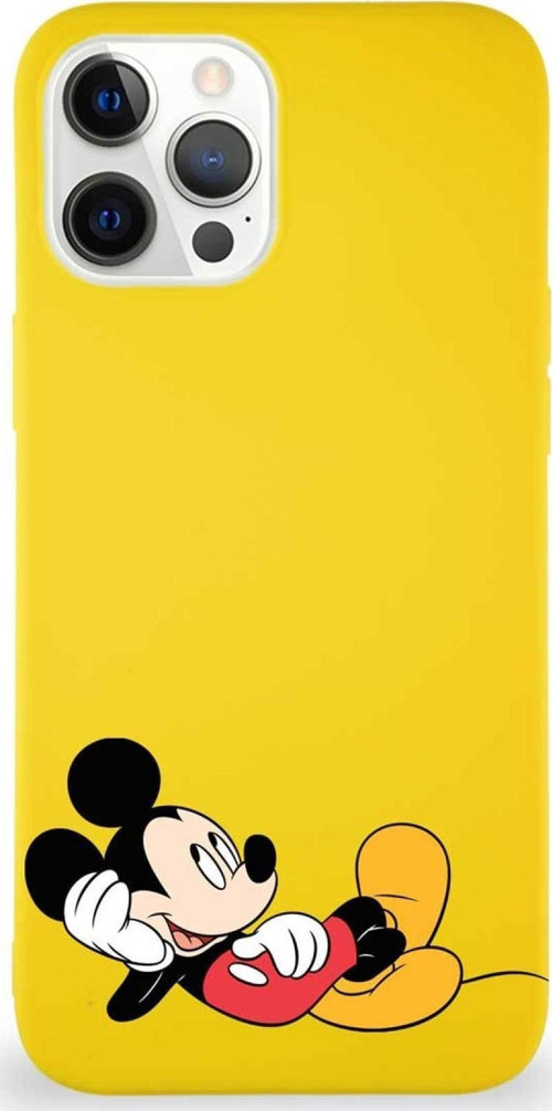 Apple Iphone 12 Pro Max Soft Premier Kapak Mickey Mouse-F Tasarımlı Silikon Kılıf - Sarı