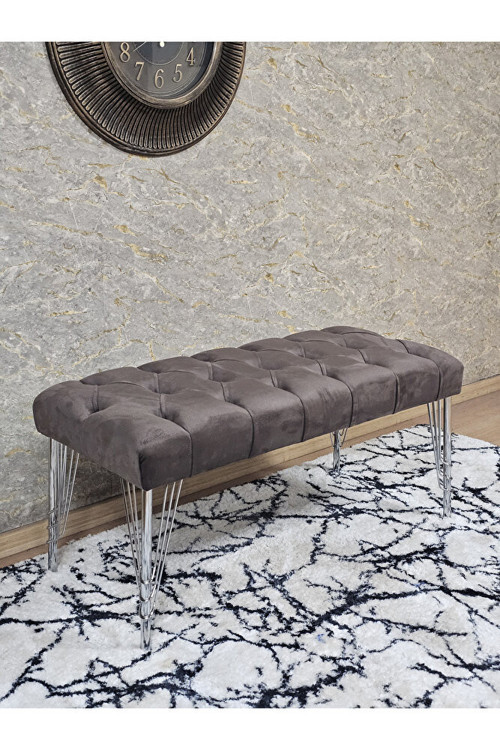 Krom Tel Ayaklı 90 cm Puf Bench - Puf - Bench - Kasalı Oturak - Oturak - Yatak Ucu Puf Kahverengi Renk 90 x 40 Boyut/Ebat