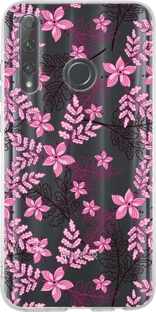 Huawei Honor 20 Lite Uyumlu Kapak Floral Pembe Tasarımlı Şeffaf Silikon Kılıf