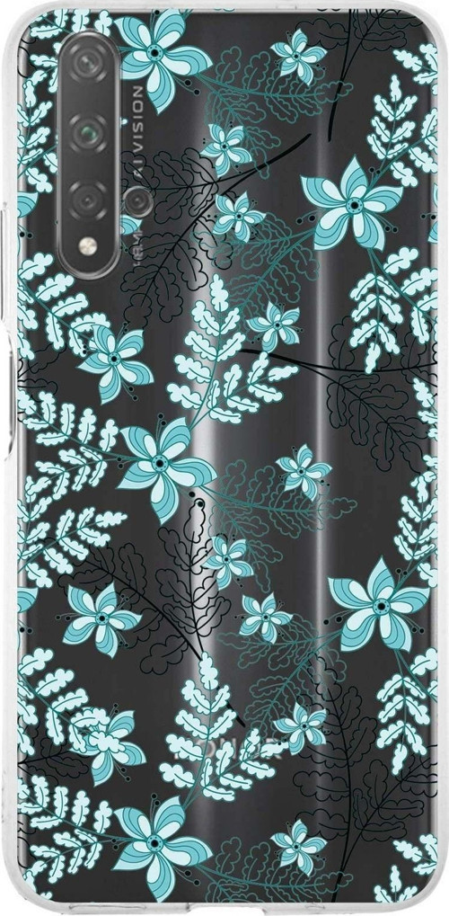 Huawei Honor 20 Lite Uyumlu Kapak Floral Su Yeşili Tasarımlı Şeffaf Silikon Kılıf